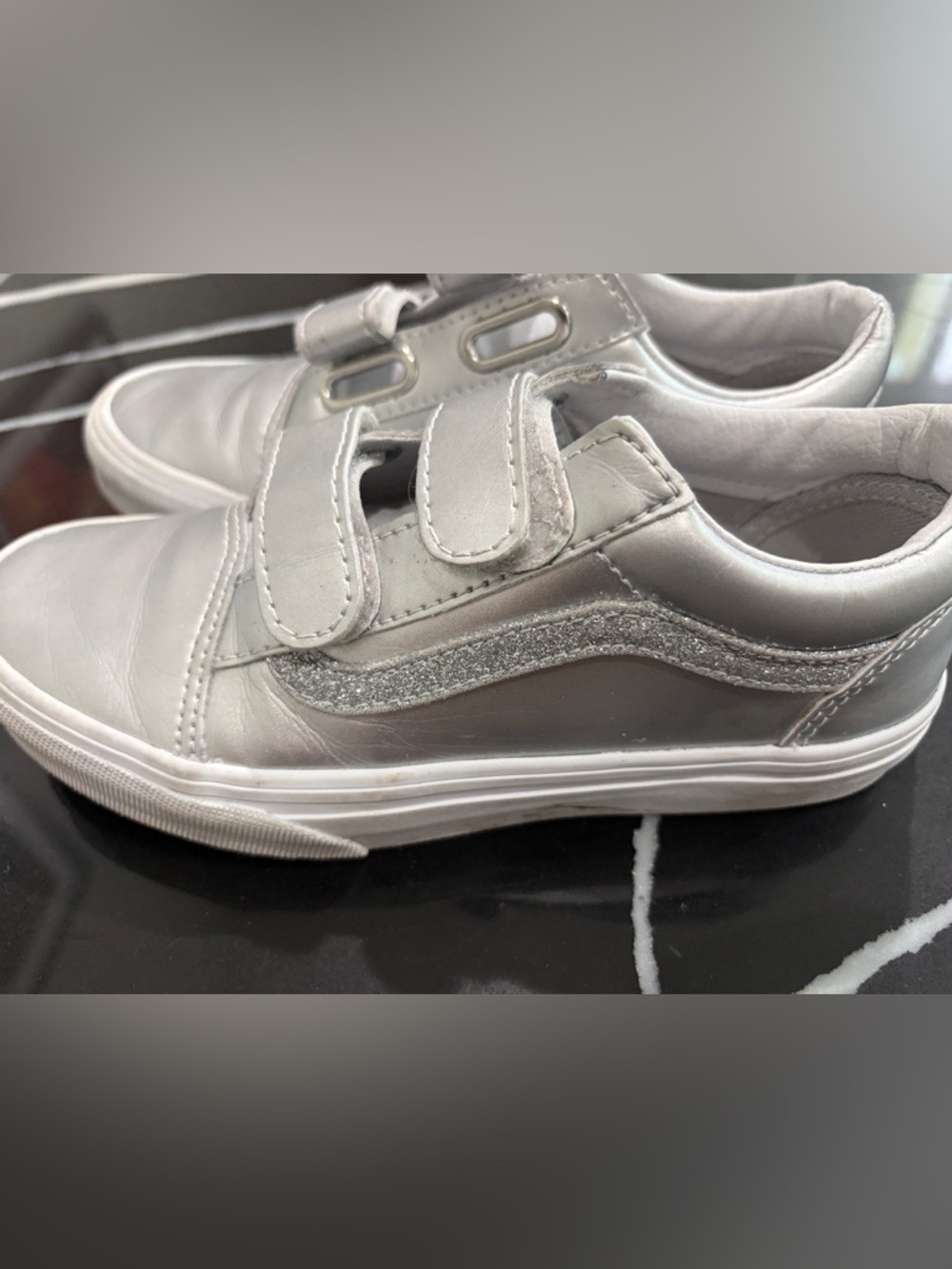 Vans Kids Metallic Silver Velcro Sneaker with Glitter Accent